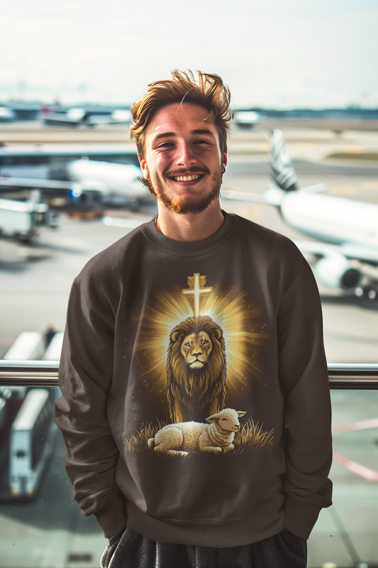 THE LION & THE LAMB Heavy Weight Christian Sweatshirt (S-5XL):  Men's Gildan 18000 - FREE SHIPPING