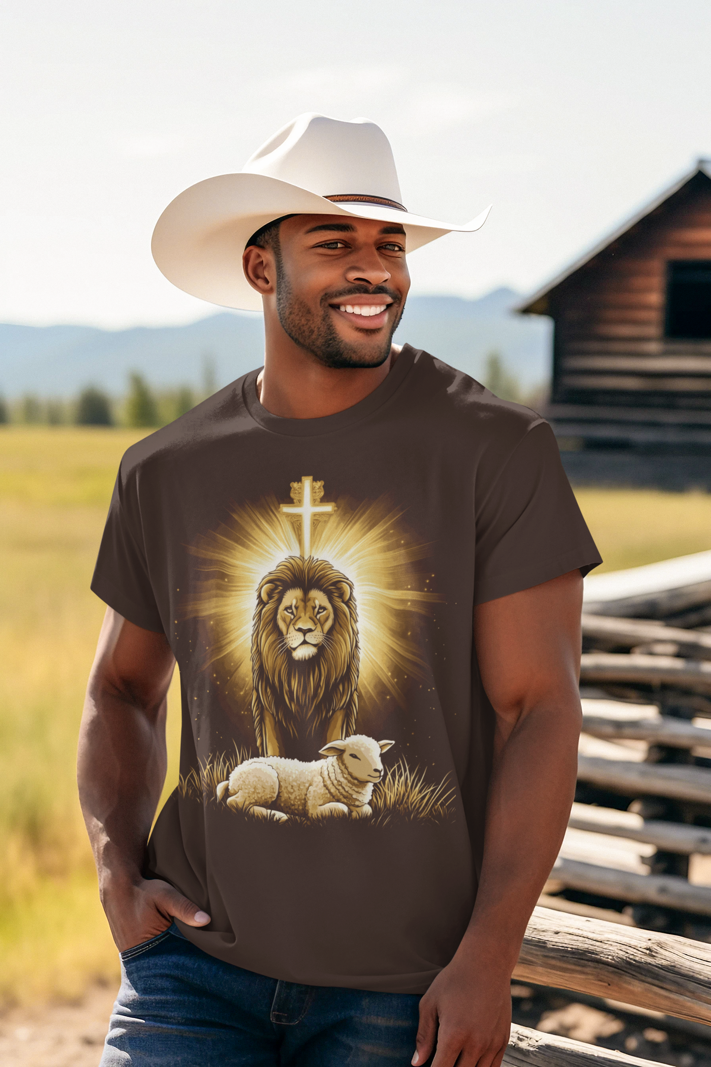 THE LION & THE LAMB Christian T-Shirt (S-5XL):  Men's Medium Weight Gildan 5000 - FREE SHIPPING