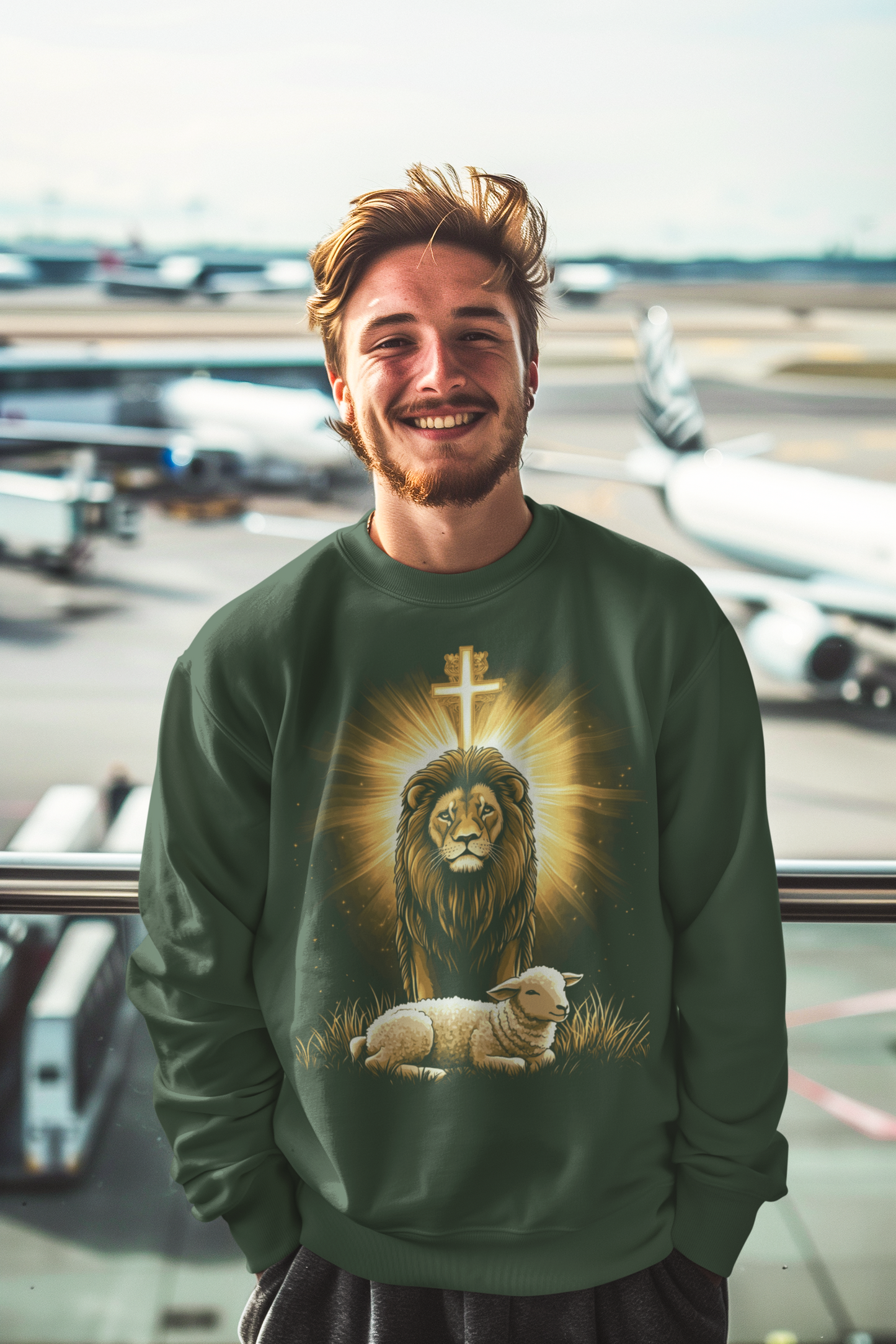 THE LION & THE LAMB Heavy Weight Christian Sweatshirt (S-5XL):  Men's Gildan 18000 - FREE SHIPPING