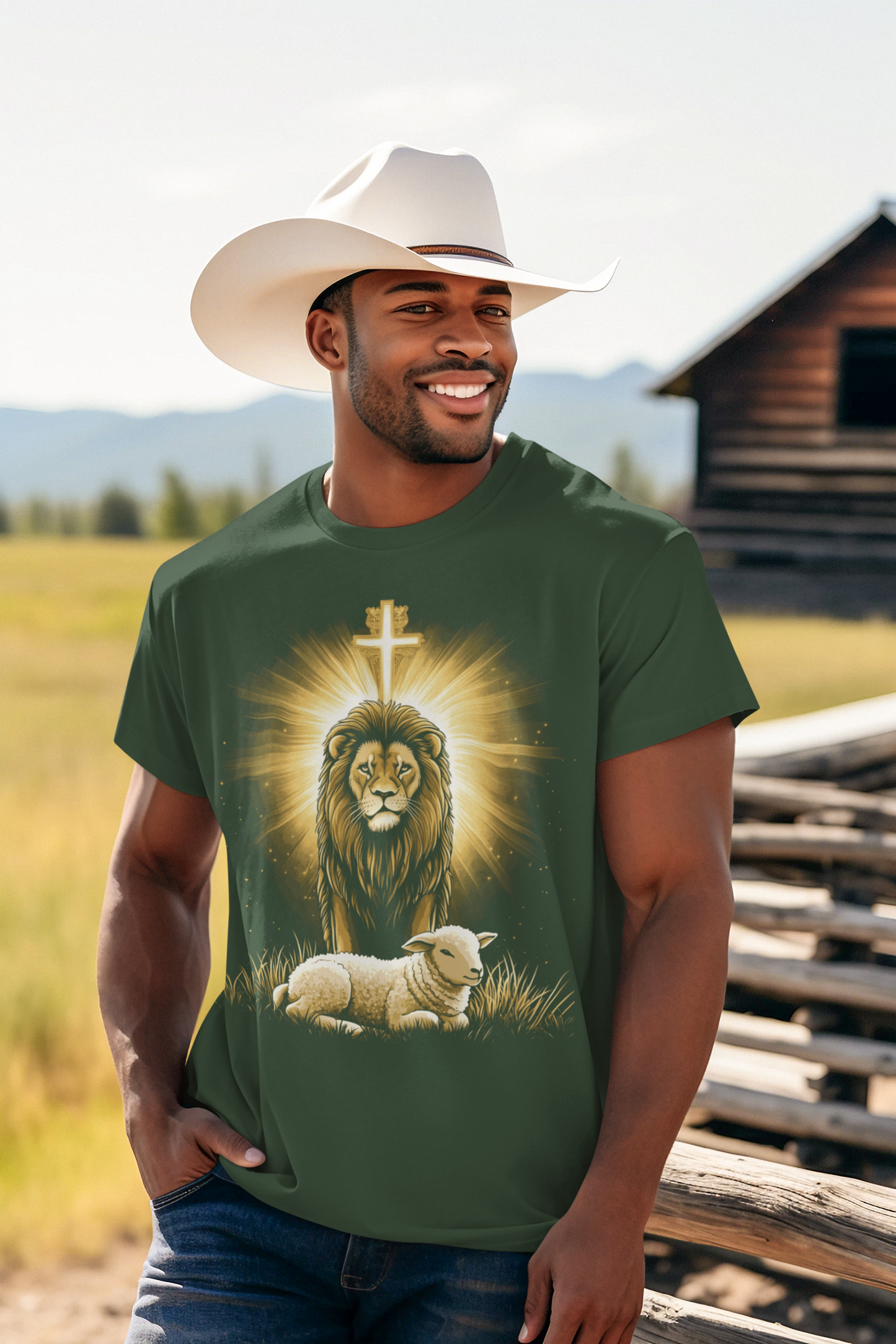 THE LION & THE LAMB Christian T-Shirt (S-5XL):  Men's Medium Weight Gildan 5000 - FREE SHIPPING