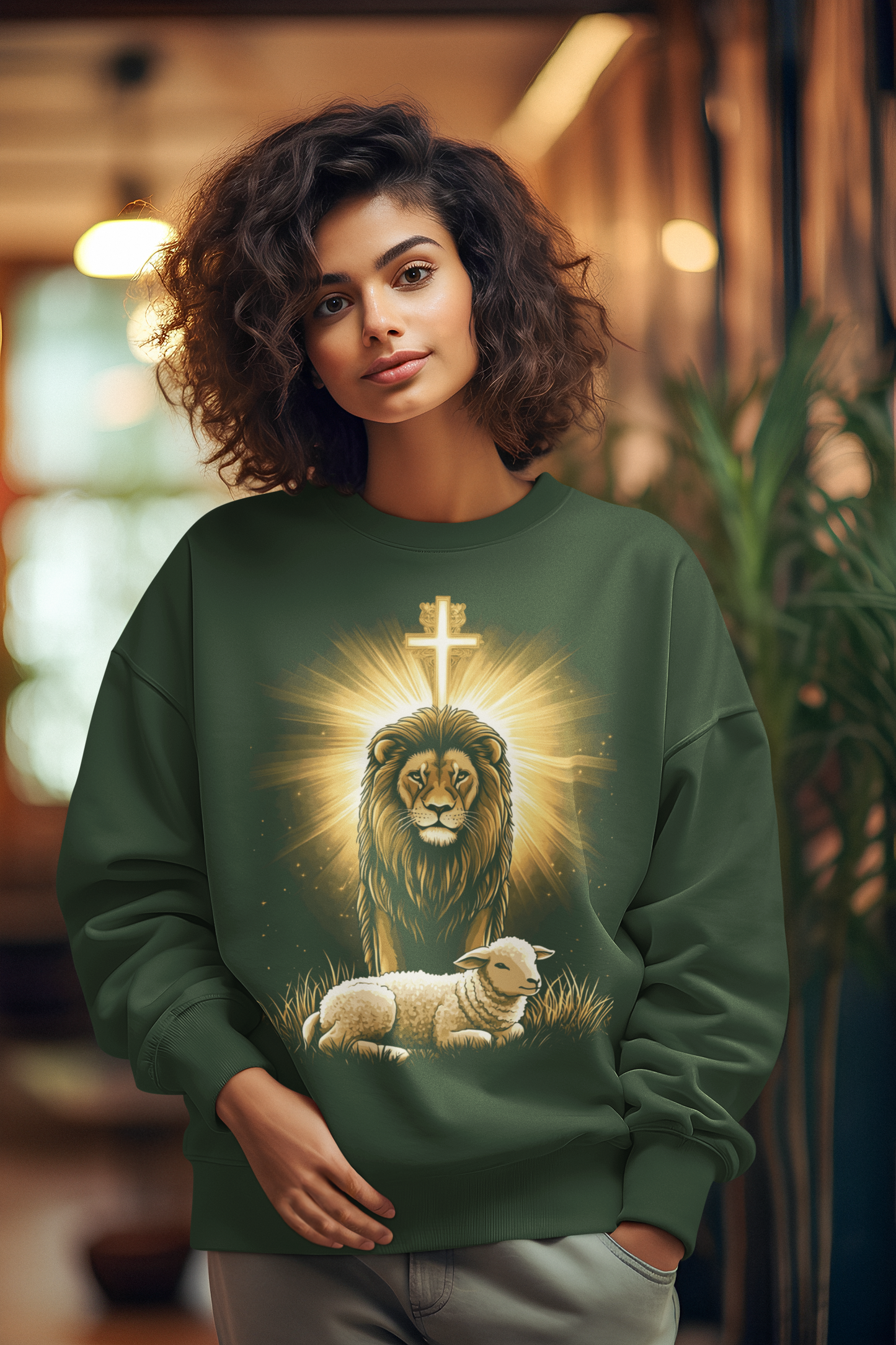 THE LION & THE LAMB Heavy Weight Christian Sweatshirt (S-5XL):  Women's Gildan 18000 - FREE SHIPPING