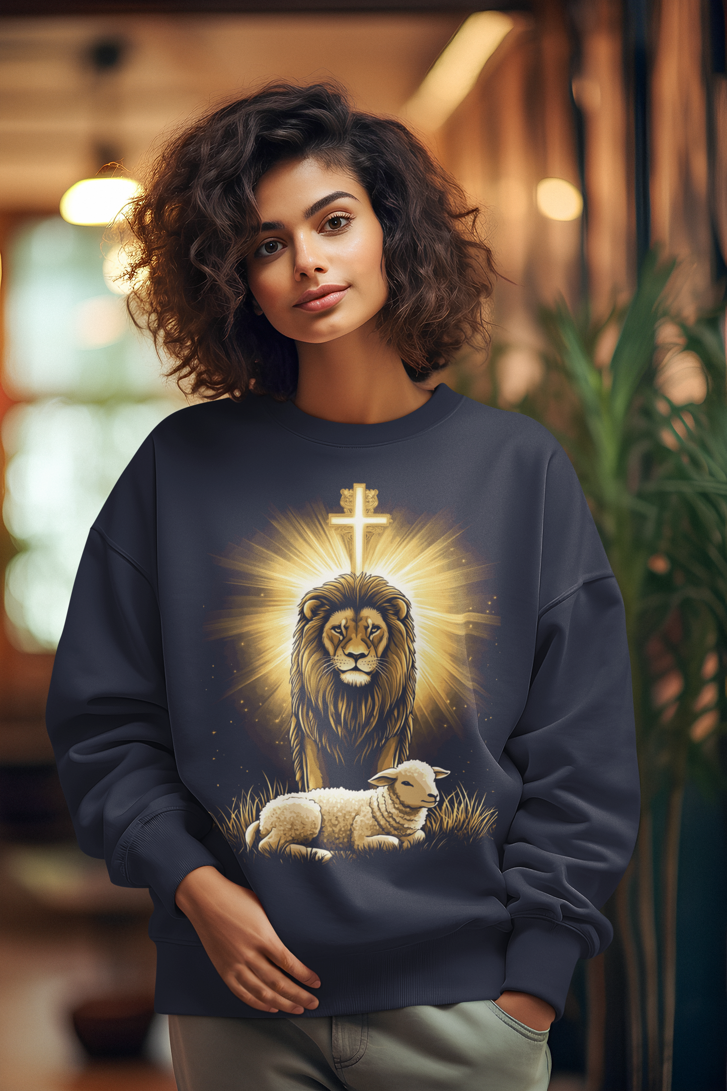 THE LION & THE LAMB Heavy Weight Christian Sweatshirt (S-5XL):  Women's Gildan 18000 - FREE SHIPPING