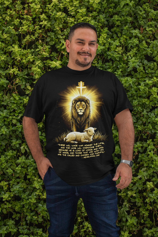 . THE LION & THE LAMB Plus Size Heavy Weight Christian T-Shirt (S-5XL):  Men's Hanes Beefy-T®