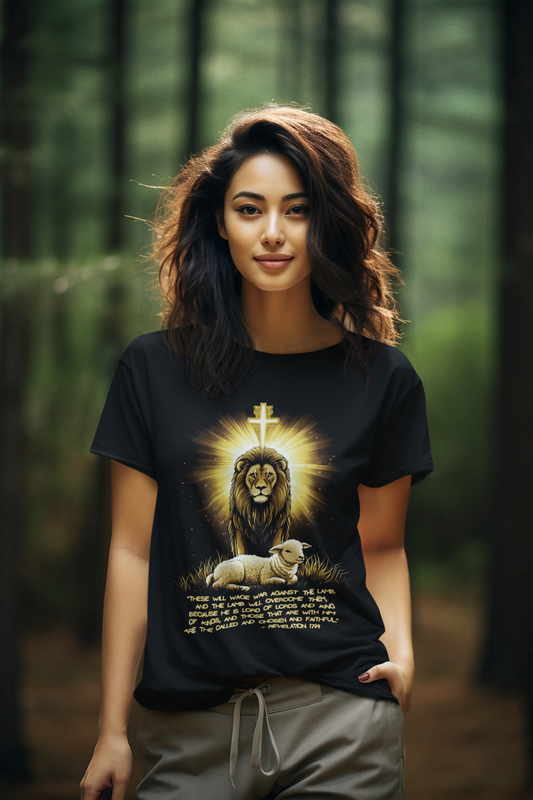 The LION & The LAMB Semi-Fitted Christian T-Shirt (S-3XL):  Women's Gildan 5000L - FREE SHIPPING