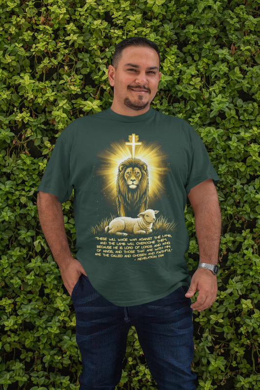 . THE LION & THE LAMB Plus Size Heavy Weight Christian T-Shirt (S-5XL):  Men's Hanes Beefy-T®