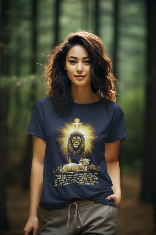 The LION & The LAMB Semi-Fitted Christian T-Shirt (S-3XL):  Women's Gildan 5000L - FREE SHIPPING