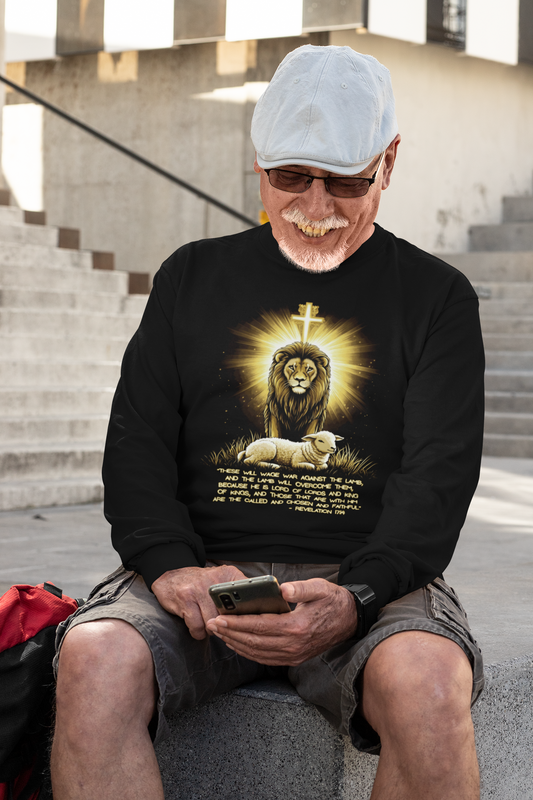 . THE LION & THE LAMB Heavy Weight Christian Long Sleeve T-Shirt (S-2XL):  Men's Gildan 2400 - FREE SHIPPING