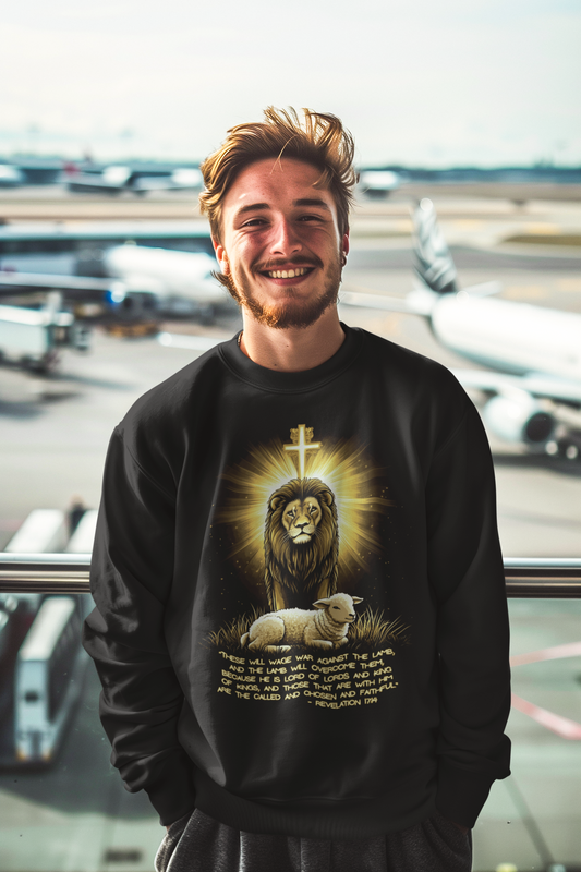 THE LION & THE LAMB Heavy Weight Christian Sweatshirt (S-5XL):  Men's Gildan 18000 - FREE SHIPPING