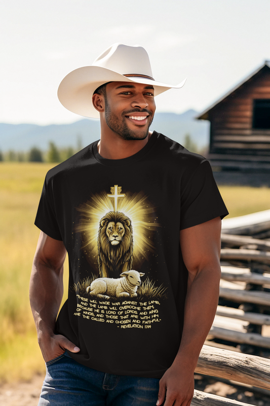 THE LION & THE LAMB Christian T-Shirt (S-5XL):  Men's Medium Weight Gildan 5000 - FREE SHIPPING