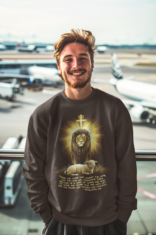 THE LION & THE LAMB Heavy Weight Christian Sweatshirt (S-5XL):  Men's Gildan 18000 - FREE SHIPPING