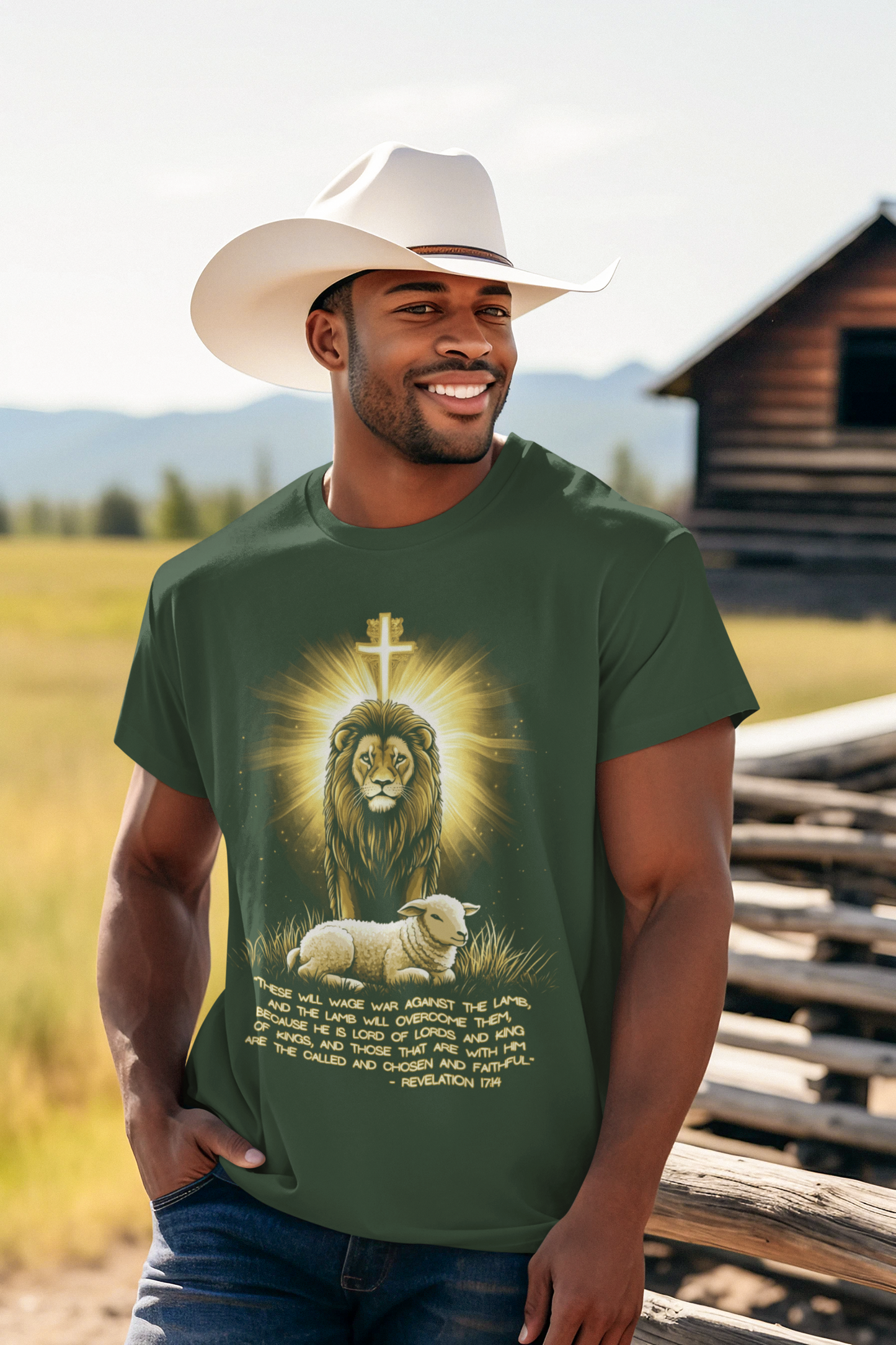 THE LION & THE LAMB Christian T-Shirt (S-5XL):  Men's Medium Weight Gildan 5000 - FREE SHIPPING