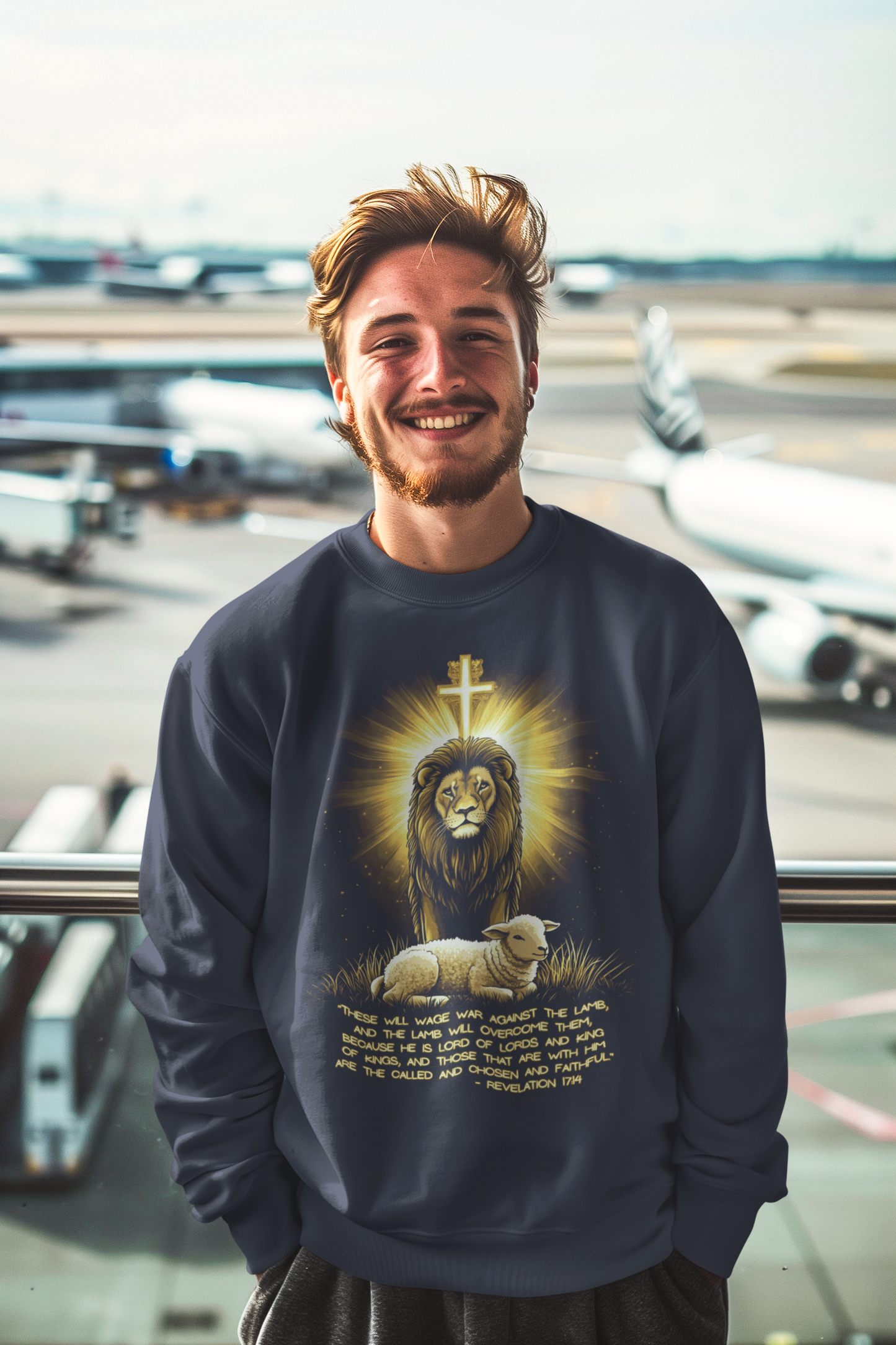 THE LION & THE LAMB Heavy Weight Christian Sweatshirt (S-5XL):  Men's Gildan 18000 - FREE SHIPPING