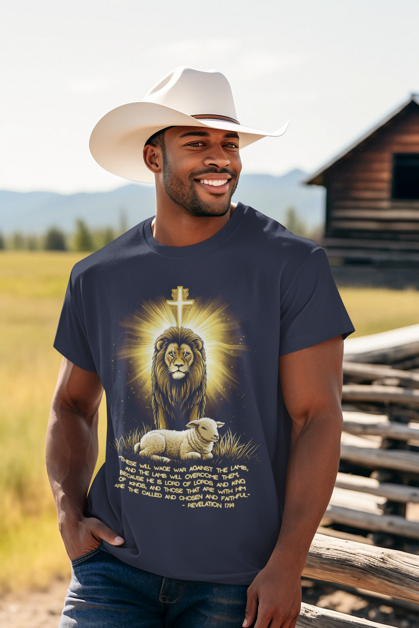 THE LION & THE LAMB Christian T-Shirt (S-5XL):  Men's Medium Weight Gildan 5000 - FREE SHIPPING