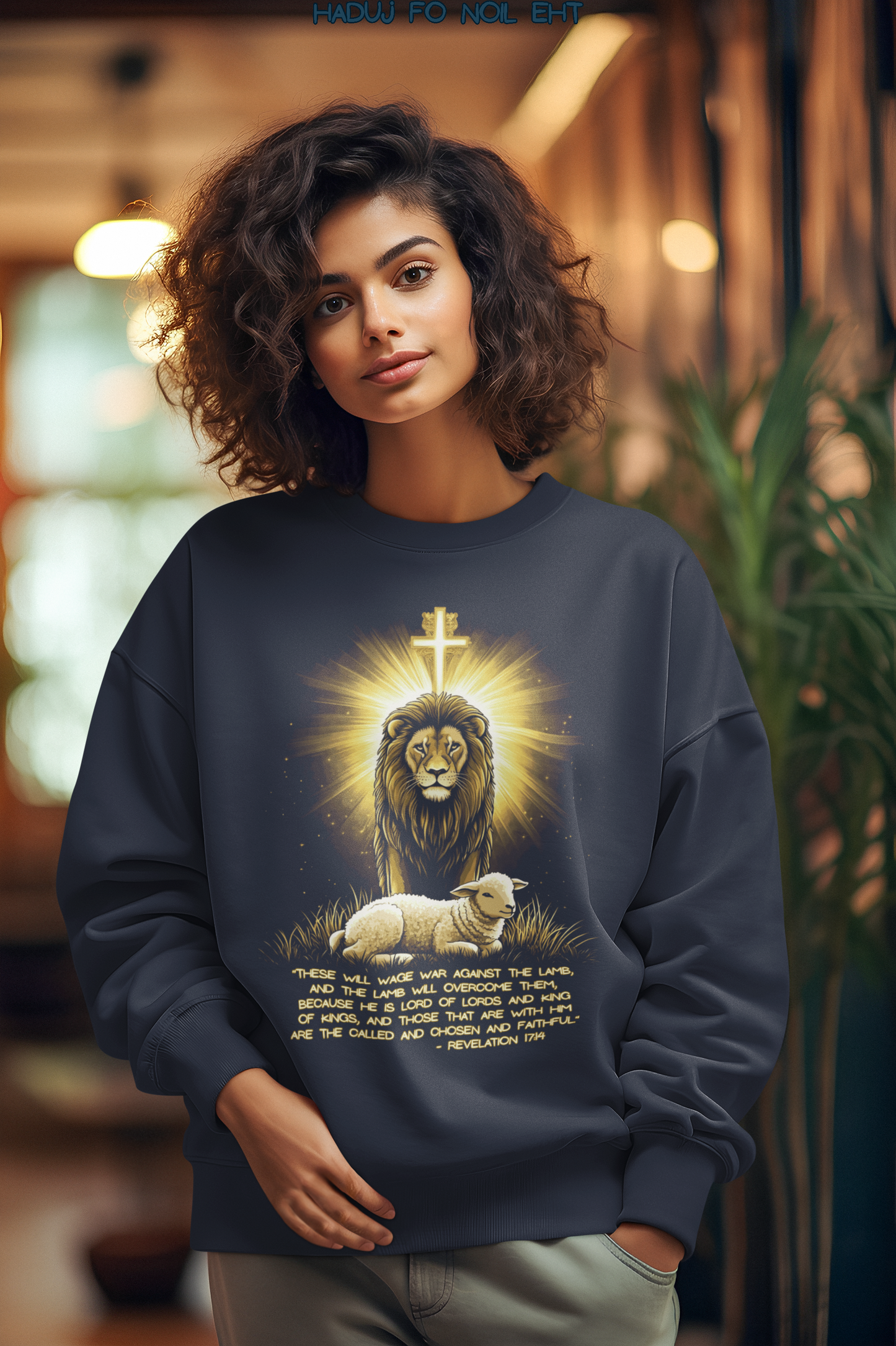THE LION & THE LAMB Heavy Weight Christian Sweatshirt (S-5XL):  Women's Gildan 18000 - FREE SHIPPING