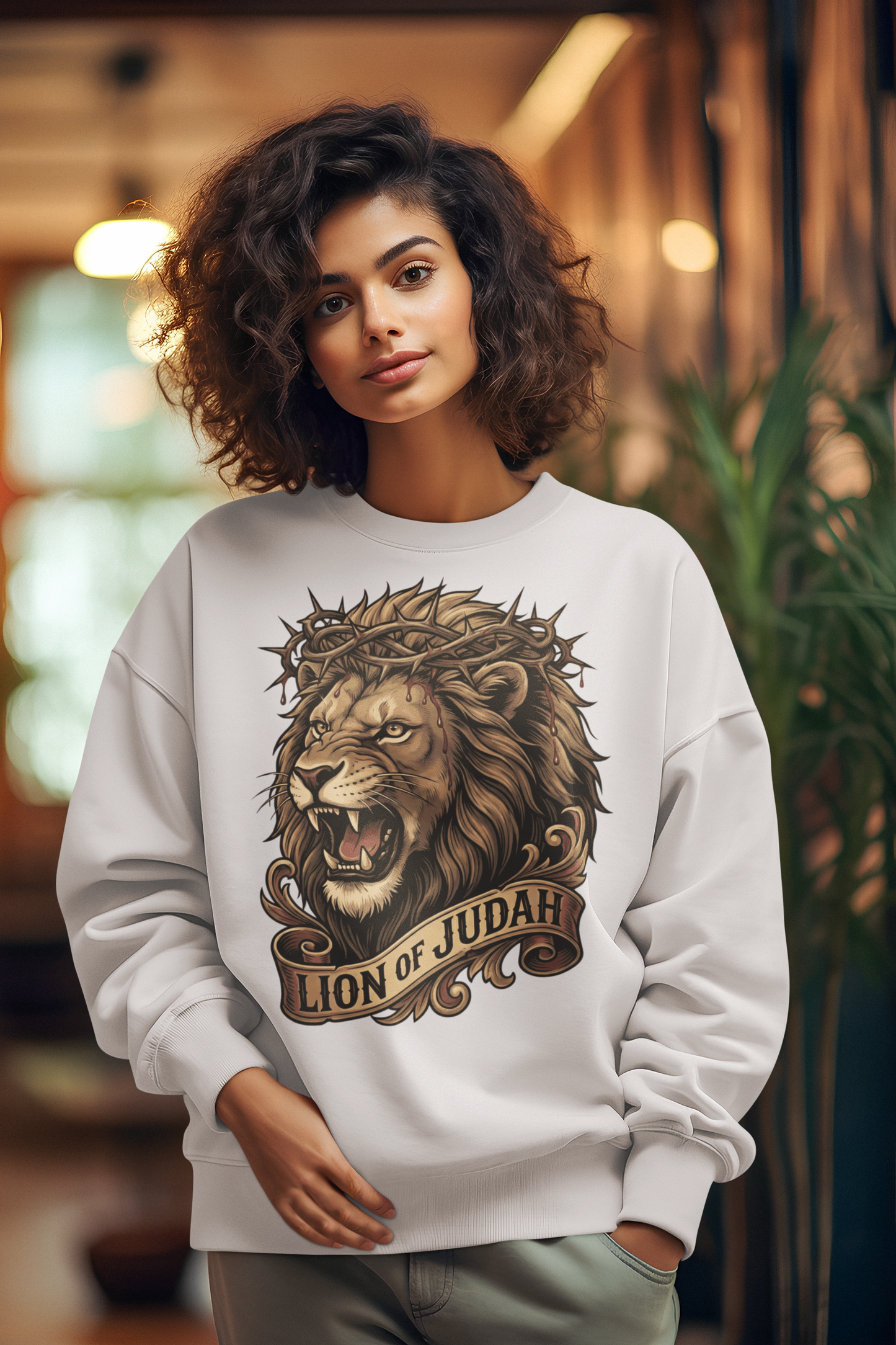 THE LION OF JUDAH Heavy Weight Christian Sweatshirt (S-5XL):  Women's Gildan 18000 - FREE SHIPPING