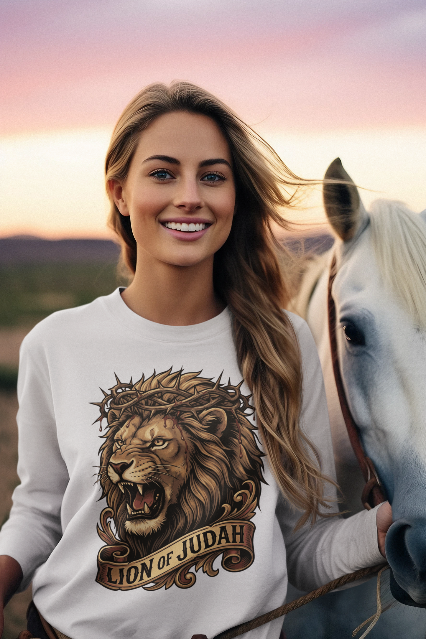 THE LION OF JUDAH Heavy Weight Christian Long Sleeve T-Shirt (S-2XL):  Women's Gildan 2400 - FREE SHIPPING