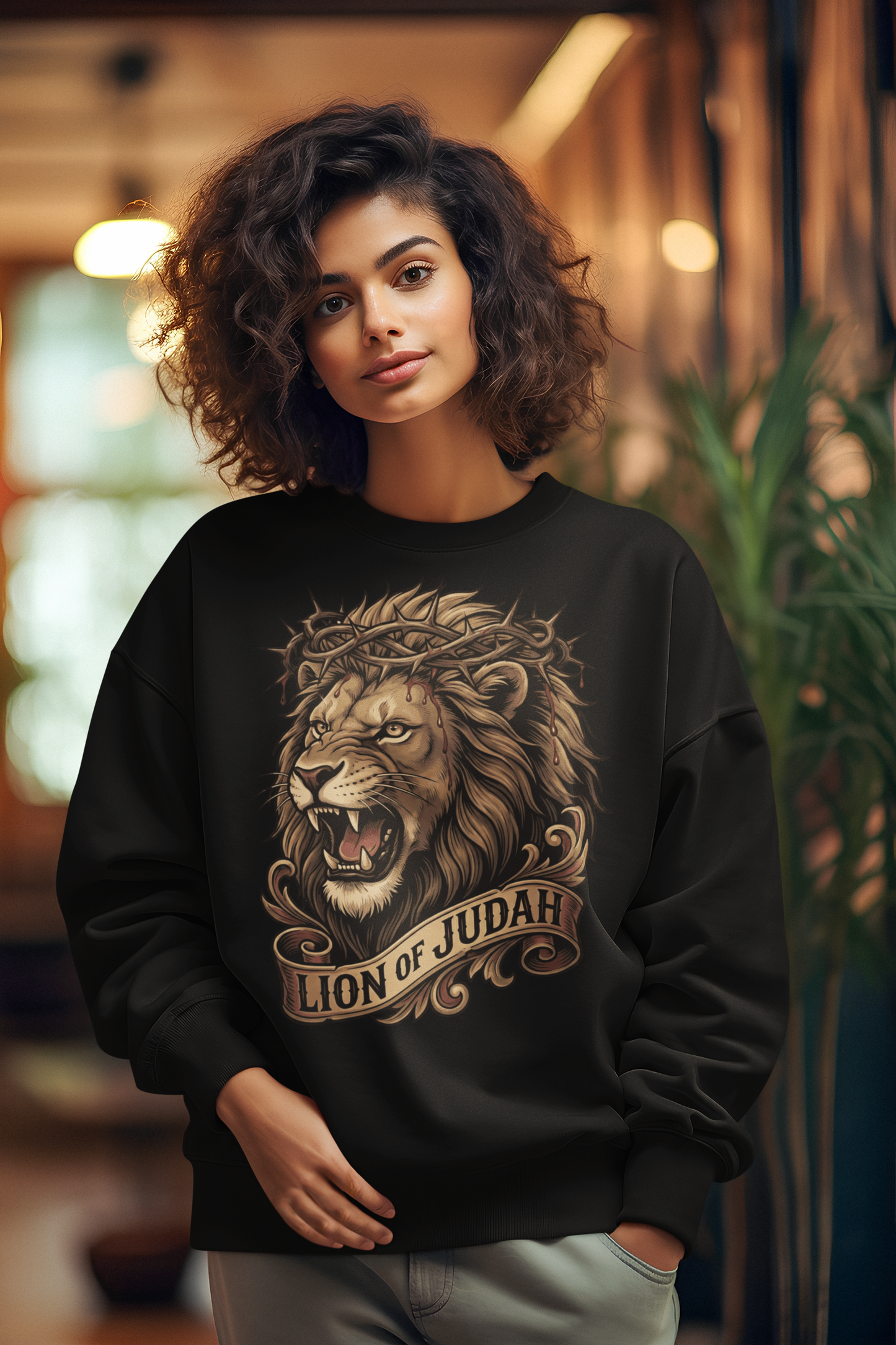 THE LION OF JUDAH Heavy Weight Christian Sweatshirt (S-5XL):  Women's Gildan 18000 - FREE SHIPPING