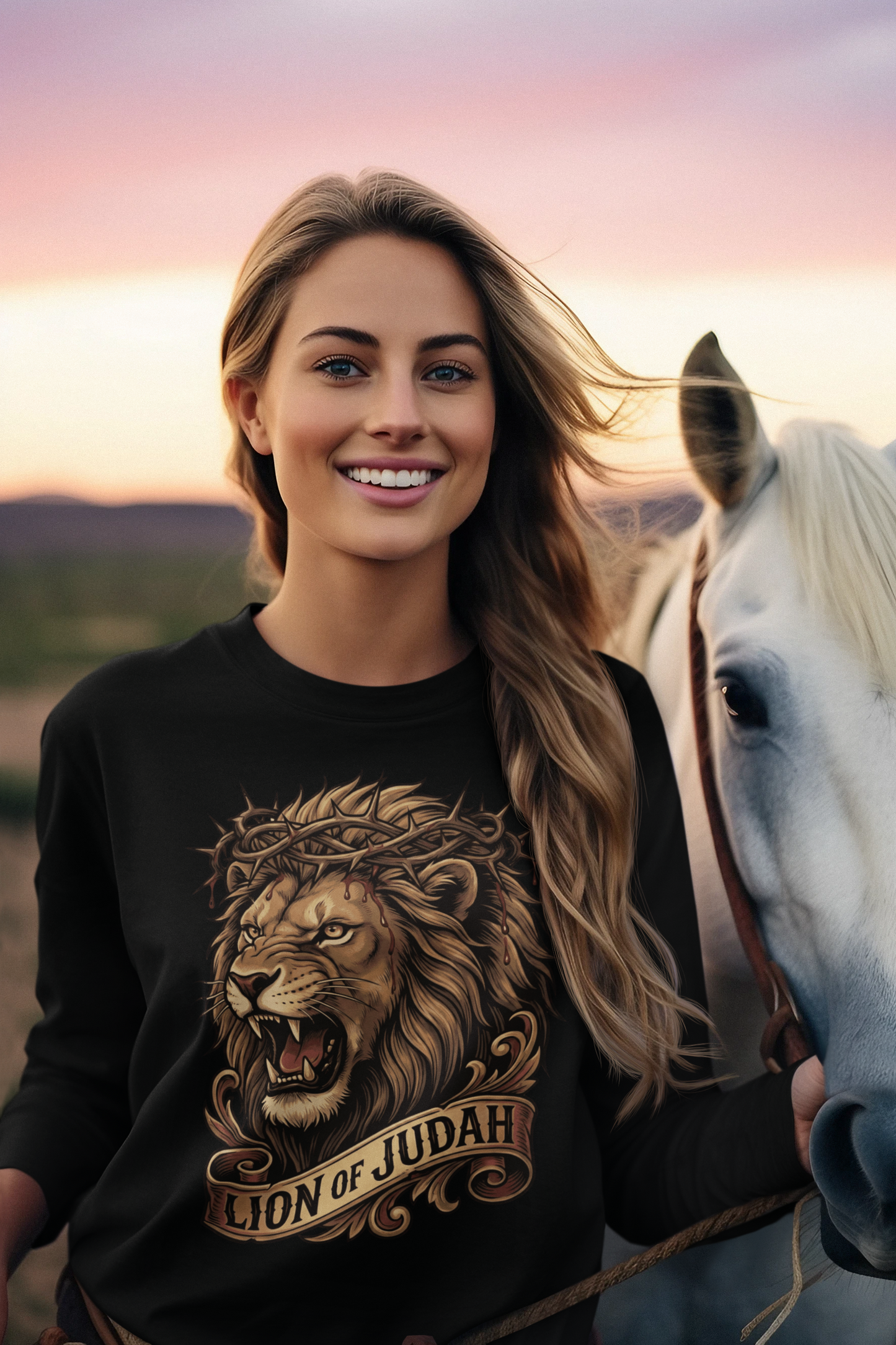 THE LION OF JUDAH Heavy Weight Christian Long Sleeve T-Shirt (S-2XL):  Women's Gildan 2400 - FREE SHIPPING