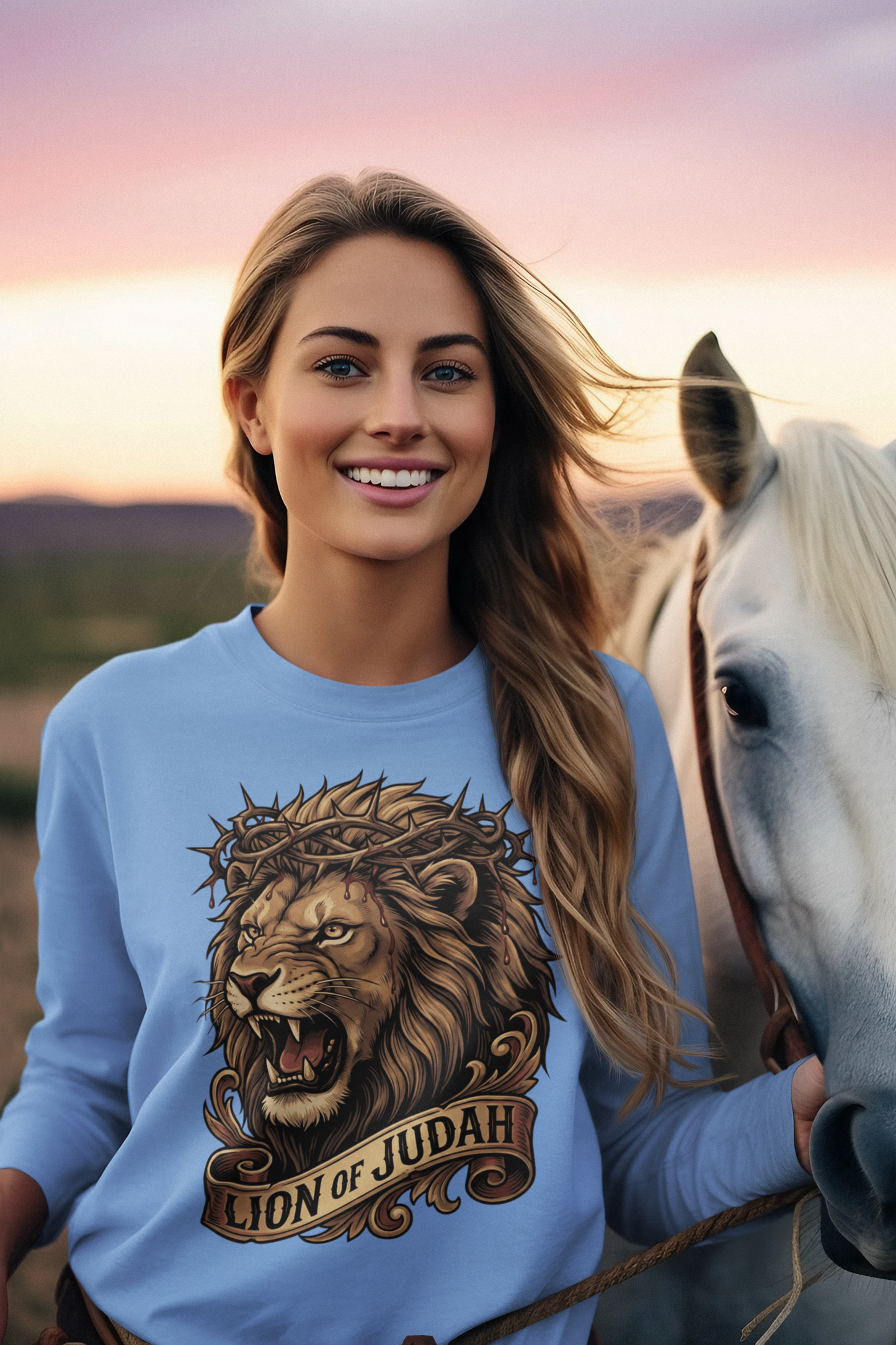 THE LION OF JUDAH Heavy Weight Christian Long Sleeve T-Shirt (S-2XL):  Women's Gildan 2400 - FREE SHIPPING