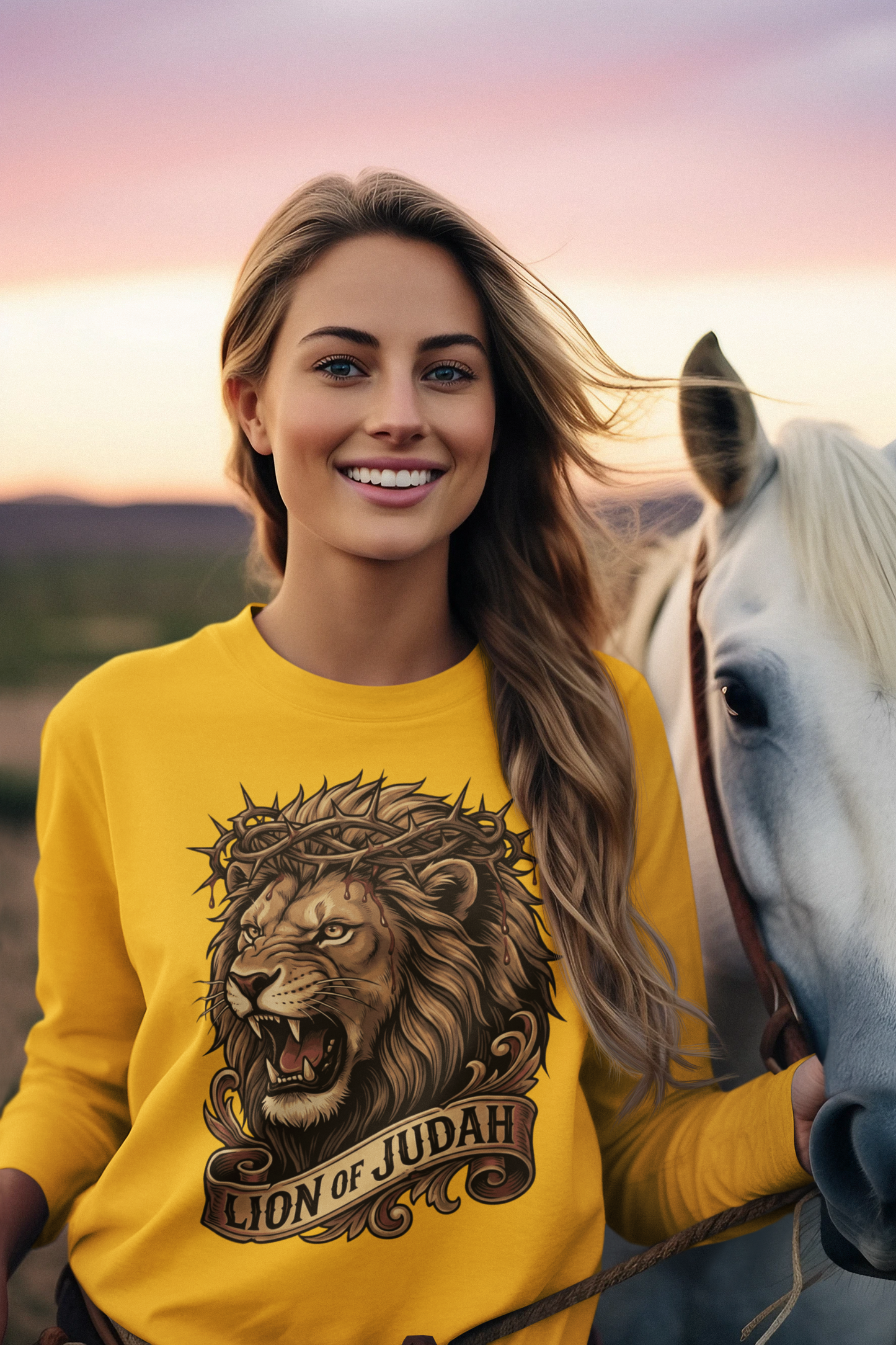 THE LION OF JUDAH Heavy Weight Christian Long Sleeve T-Shirt (S-2XL):  Women's Gildan 2400 - FREE SHIPPING