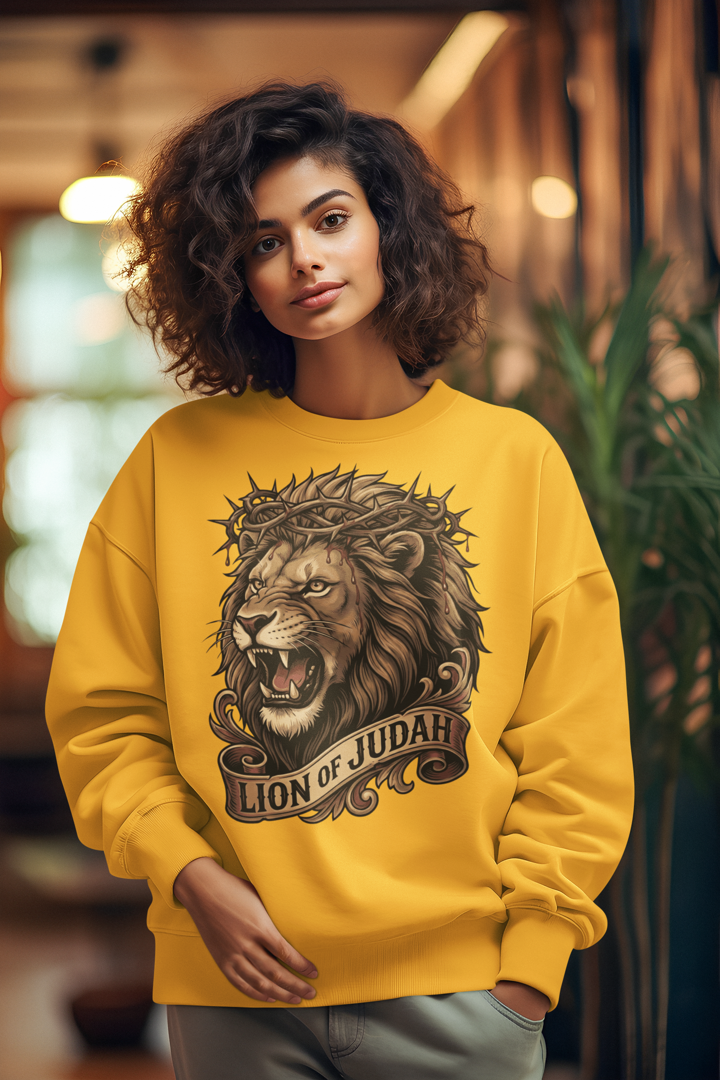 THE LION OF JUDAH Heavy Weight Christian Sweatshirt (S-5XL):  Women's Gildan 18000 - FREE SHIPPING