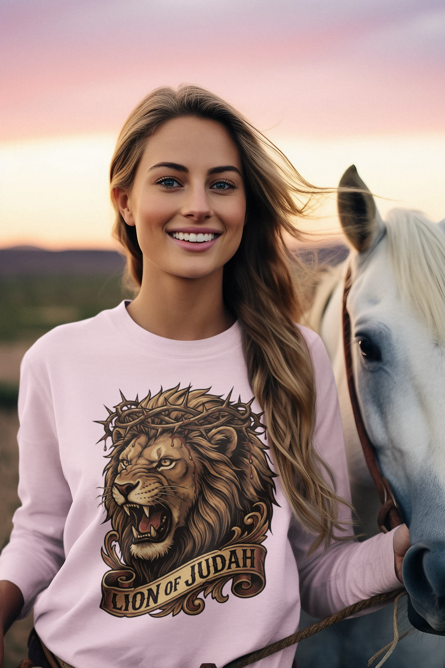 THE LION OF JUDAH Heavy Weight Christian Long Sleeve T-Shirt (S-2XL):  Women's Gildan 2400 - FREE SHIPPING