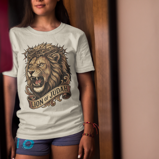 The LION OF JUDAH Classic Christian T-Shirt (S-5XL):  Women's Medium Weight Gildan 5000 - FREE SHIPPING