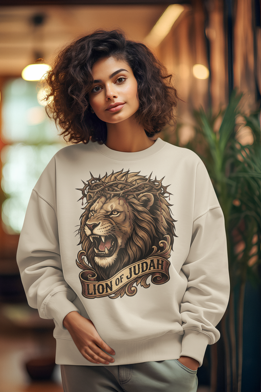 THE LION OF JUDAH Heavy Weight Christian Sweatshirt (S-5XL):  Women's Gildan 18000 - FREE SHIPPING