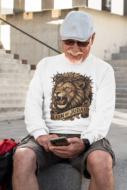 . THE LION OF JUDAH Heavy Weight Christian Long Sleeve T-Shirt (S-2XL):  Men's Gildan 2400 - FREE SHIPPING