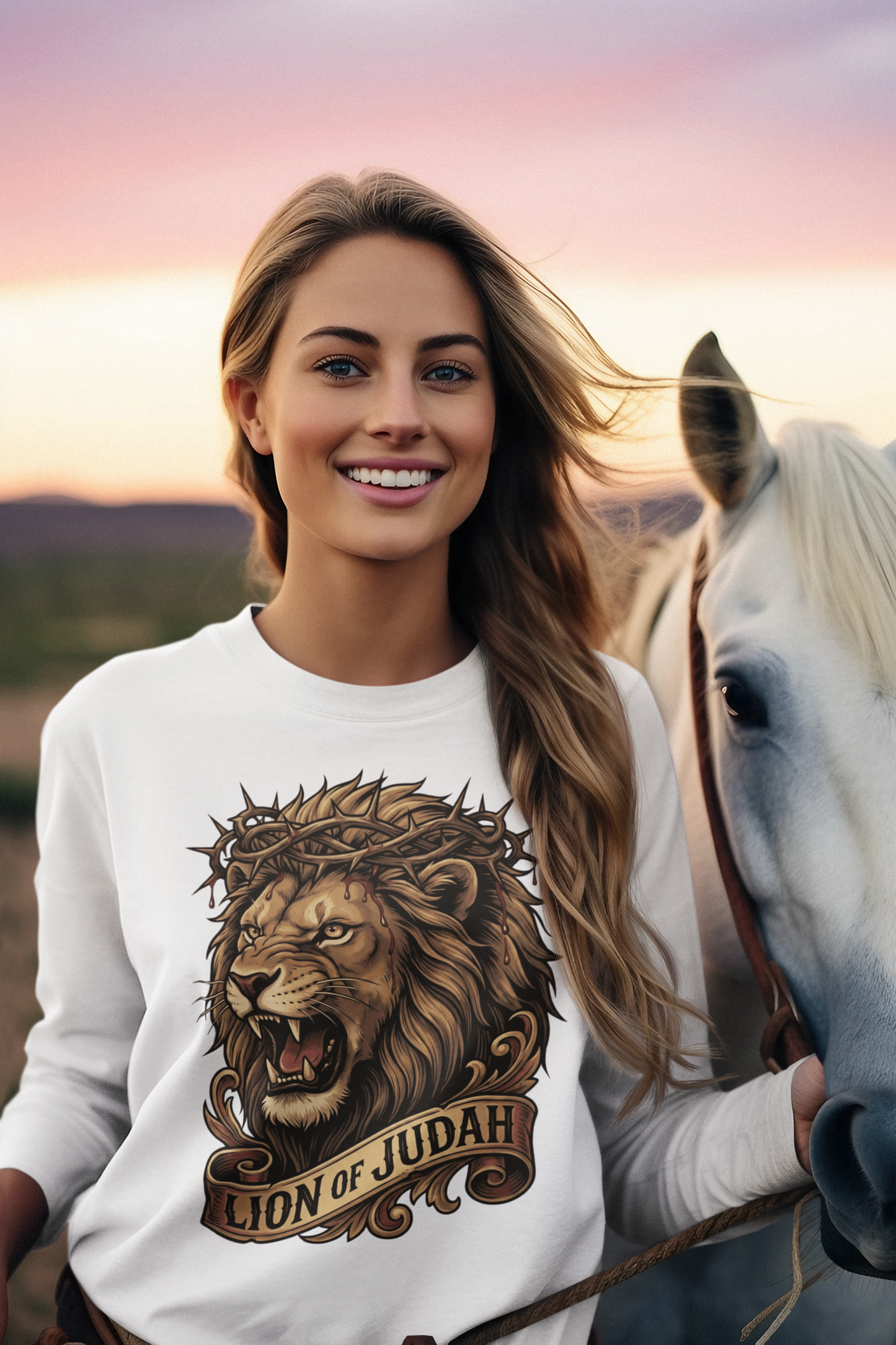 THE LION OF JUDAH Heavy Weight Christian Long Sleeve T-Shirt (S-2XL):  Women's Gildan 2400 - FREE SHIPPING