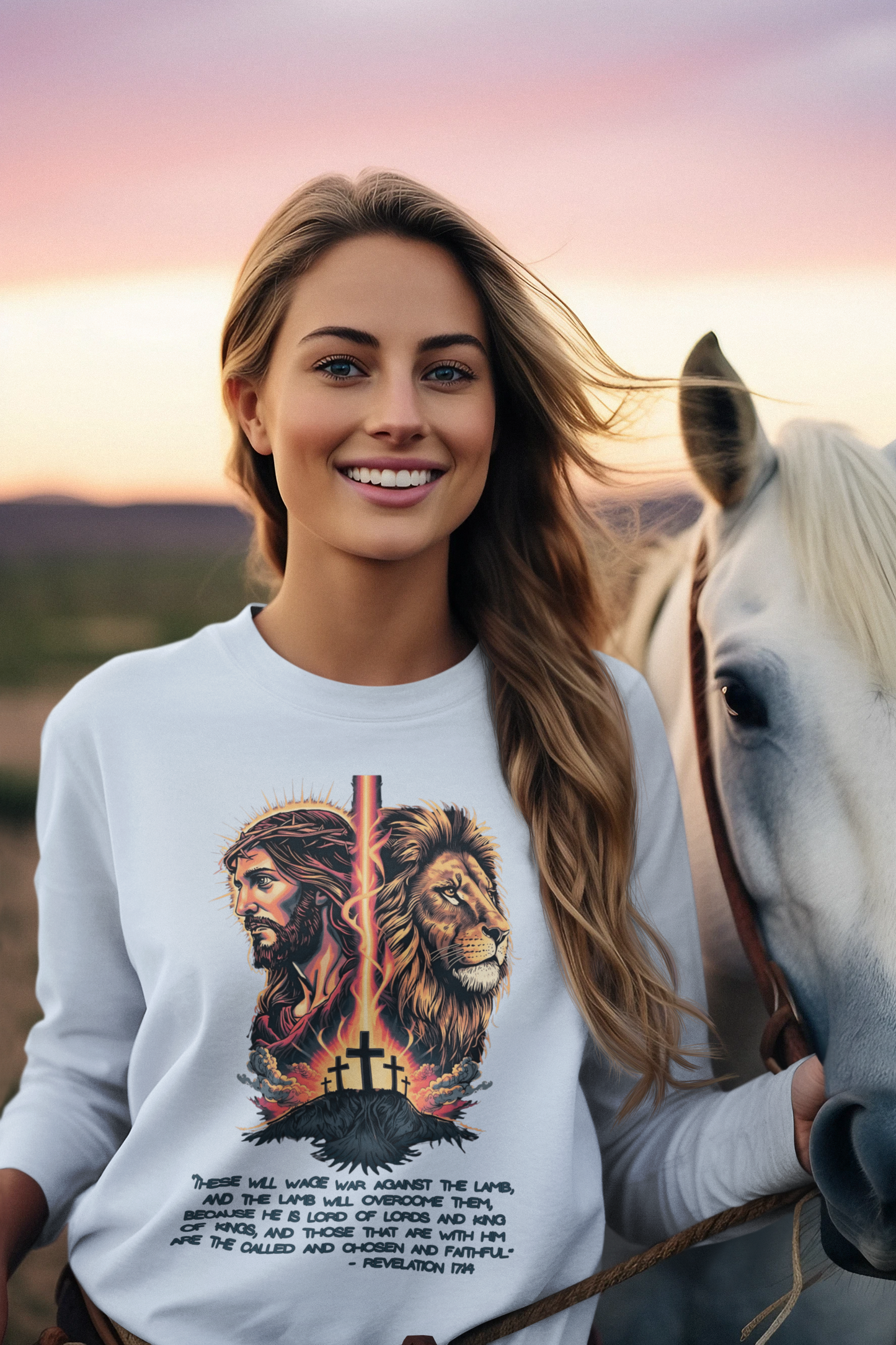 THE LION OF JUDAH Heavy Weight Christian Long Sleeve T-Shirt (S-2XL):  Women's Gildan 2400 - FREE SHIPPING