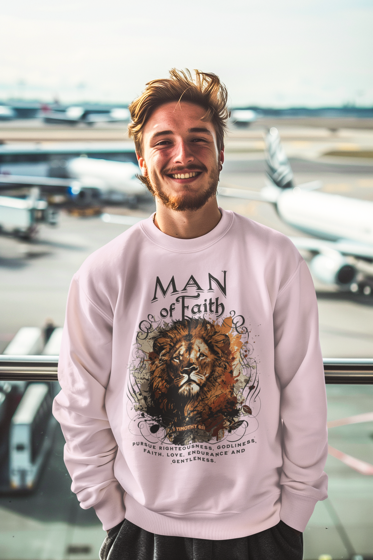 MAN OF FAITH Heavy Weight Christian Sweatshirt (S-5XL):  Men's Gildan 18000