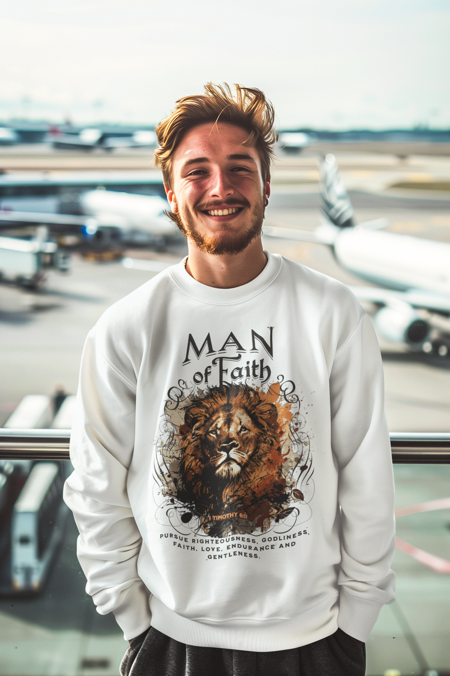 MAN OF FAITH Heavy Weight Christian Sweatshirt (S-5XL):  Men's Gildan 18000