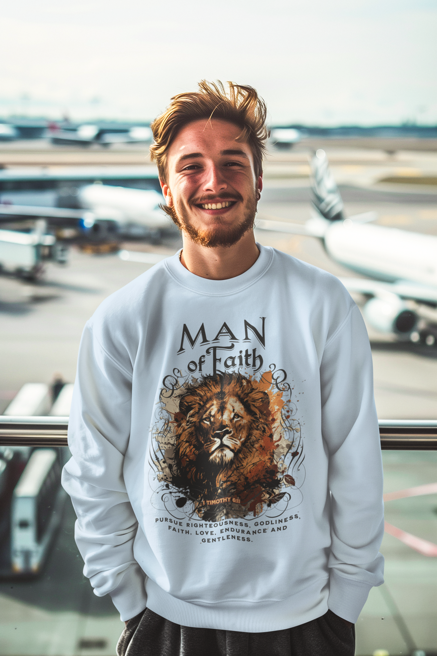 MAN OF FAITH Heavy Weight Christian Sweatshirt (S-5XL):  Men's Gildan 18000