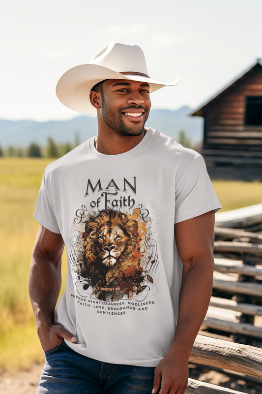 MAN OF FAITH Christian T-Shirt (S-5XL):  Men's Medium Weight Gildan 5000 - FREE SHIPPING
