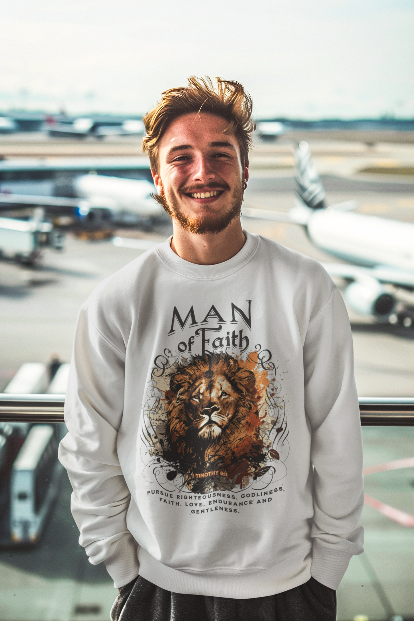 MAN OF FAITH Heavy Weight Christian Sweatshirt (S-5XL):  Men's Gildan 18000