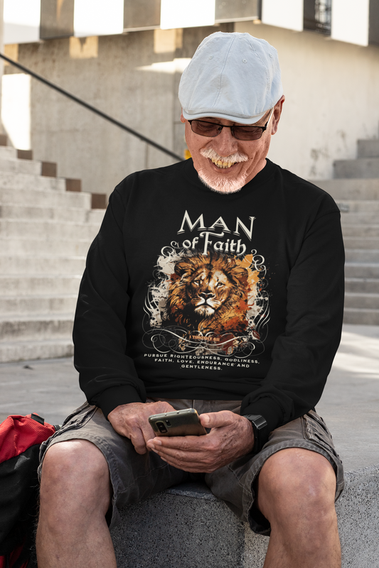 . MAN OF FAITH Heavy Weight Christian Long Sleeve T-Shirt (S-2XL):  Men's Gildan 2400 - FREE SHIPPING