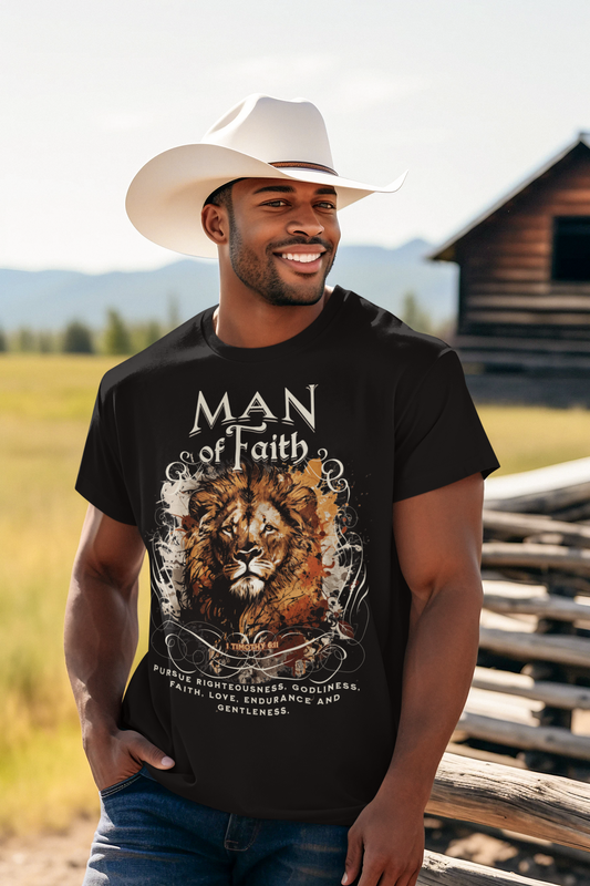 MAN OF FAITH Christian T-Shirt (S-5XL):  Men's Medium Weight Gildan 5000 - FREE SHIPPING