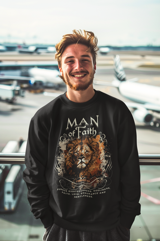 MAN OF FAITH Heavy Weight Christian Sweatshirt (S-5XL):  Men's Gildan 18000