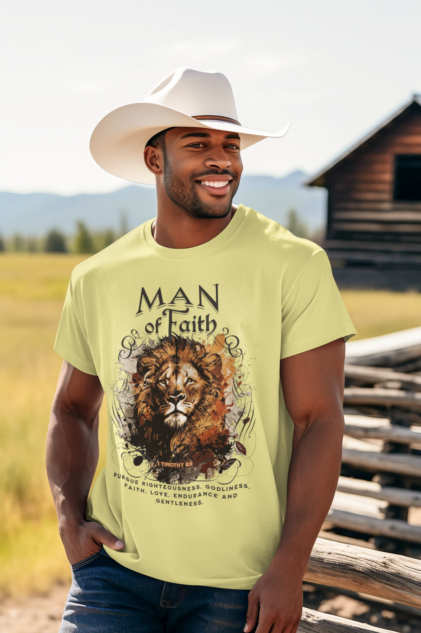 MAN OF FAITH Christian T-Shirt (S-5XL):  Men's Medium Weight Gildan 5000 - FREE SHIPPING