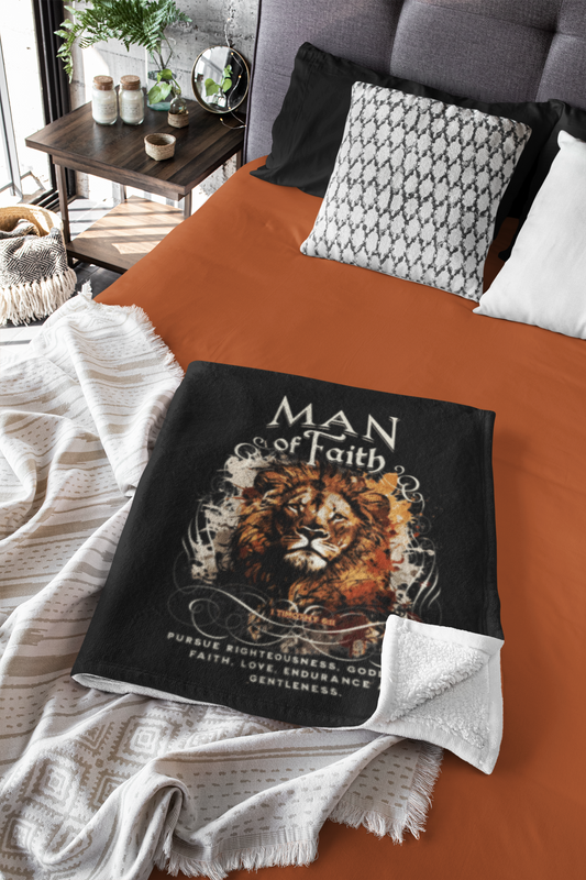 MAN OF FAITH Light Weight Christian Velveteen Plush Blanket (3 sizes available) - FREE SHIPPING