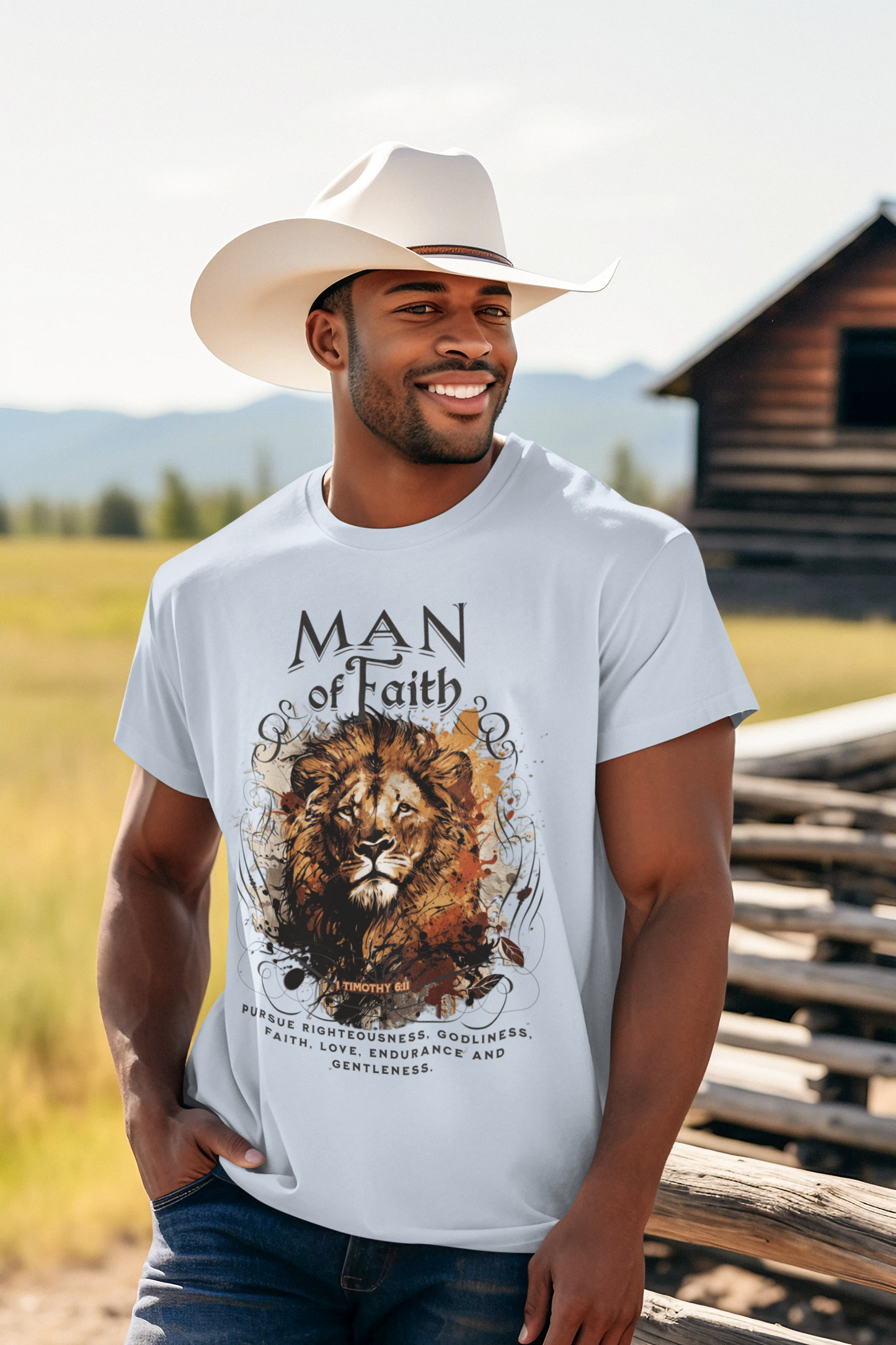 MAN OF FAITH Christian T-Shirt (S-5XL):  Men's Medium Weight Gildan 5000 - FREE SHIPPING