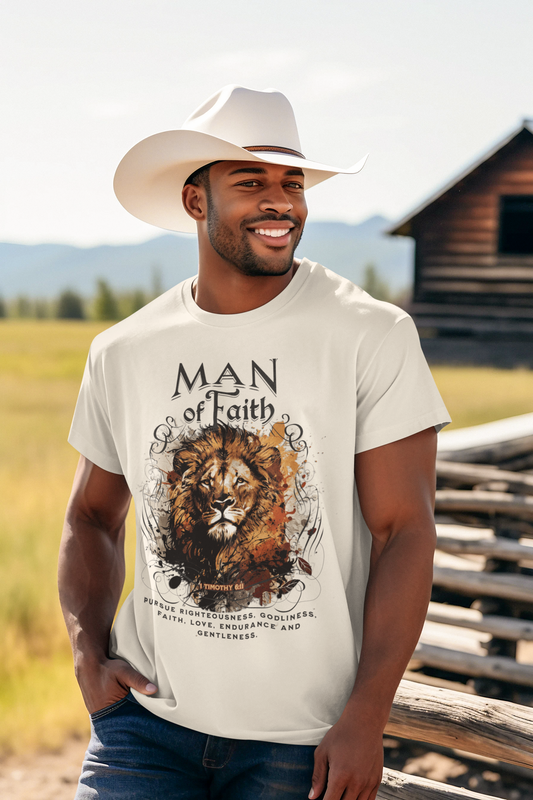MAN OF FAITH Christian T-Shirt (S-5XL):  Men's Medium Weight Gildan 5000 - FREE SHIPPING