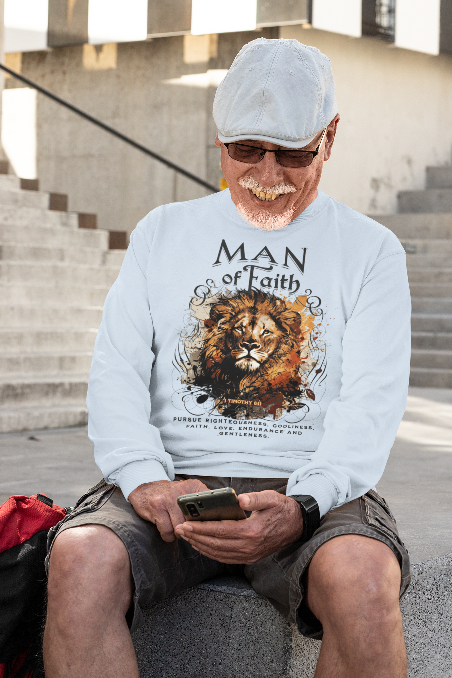 . MAN OF FAITH Heavy Weight Christian Long Sleeve T-Shirt (S-2XL):  Men's Gildan 2400 - FREE SHIPPING