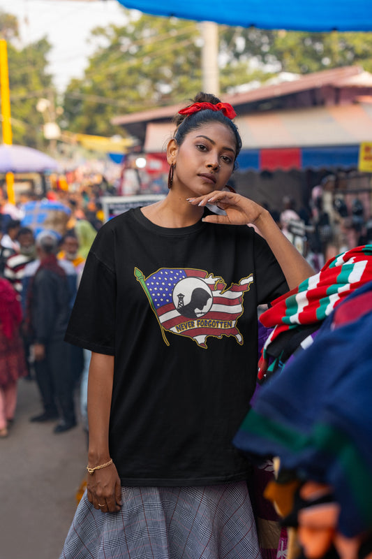 . NEVER FORGOTTEN Plus Size Heavy Weight Patriotic T-Shirt (S-5XL):  Women's Plus Size Hanes Beefy-T® - FREE SHIPPING