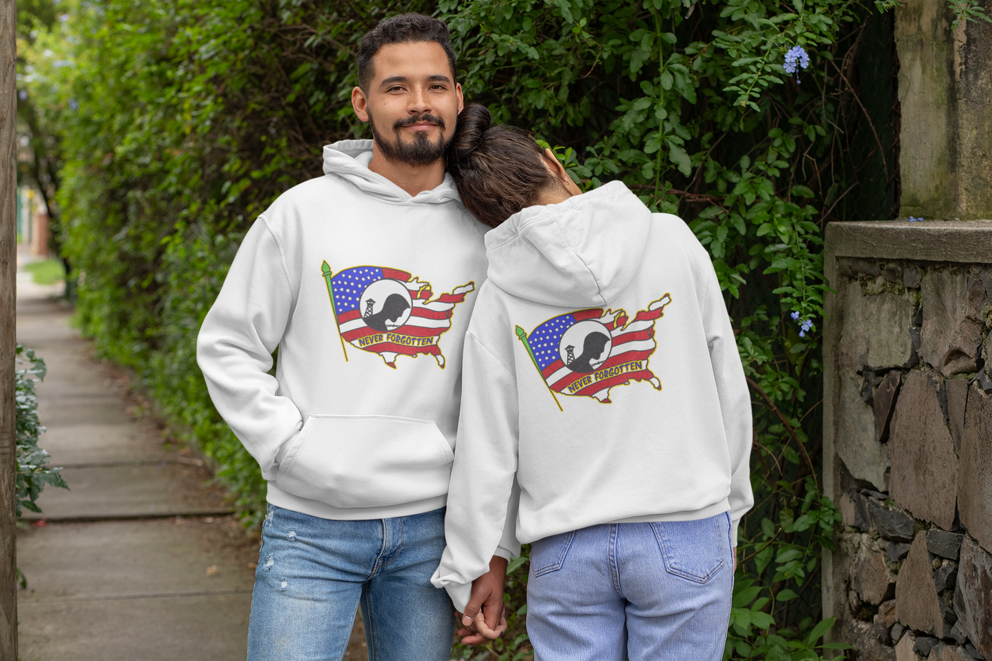 NEVER FORGOTTEN Heavy Weight Patriotic Military Hoodie (S-5XL):  Men's & Women's Gildan 18500 - FREE SHIPPING