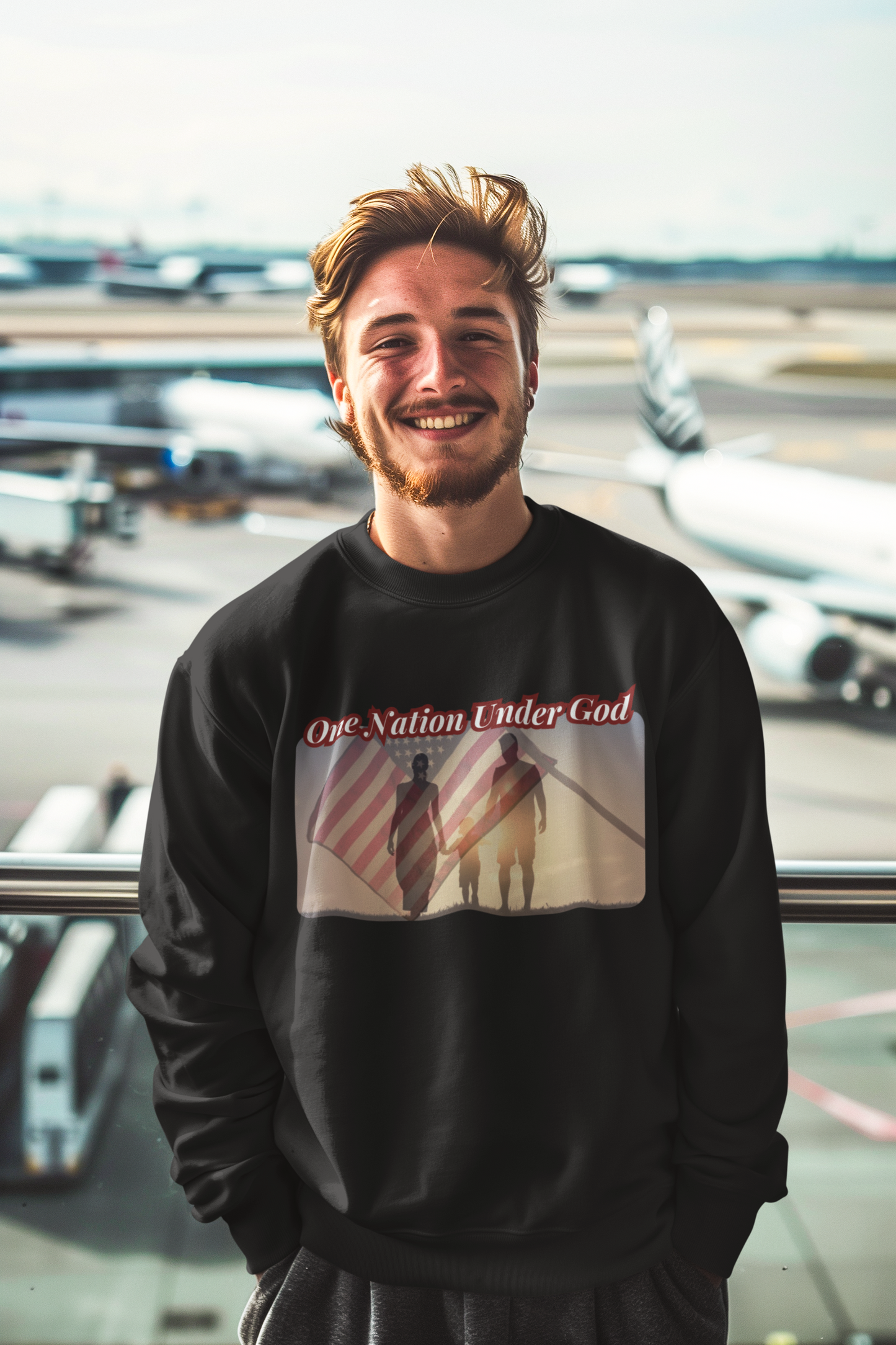 ONE NATION UNDER GOD Heavy Weight Patriotic Christian Sweatshirt (S-5XL):  Men's Gildan 18000 - FREE SHIPPING