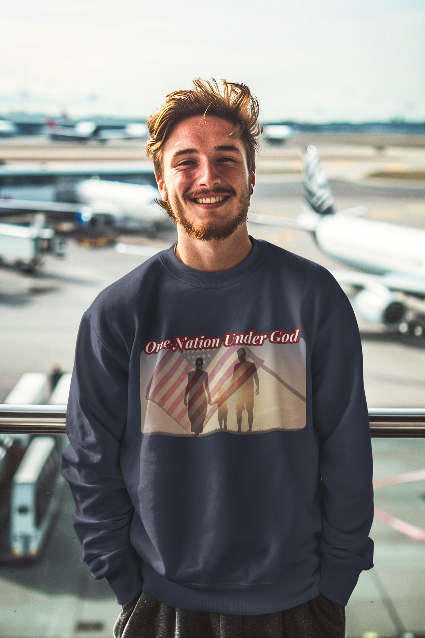 ONE NATION UNDER GOD Heavy Weight Patriotic Christian Sweatshirt (S-5XL):  Men's Gildan 18000 - FREE SHIPPING