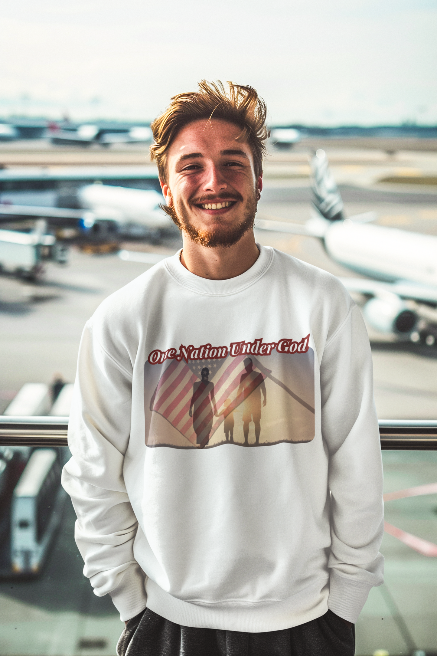 ONE NATION UNDER GOD Heavy Weight Patriotic Christian Sweatshirt (S-5XL):  Men's Gildan 18000 - FREE SHIPPING