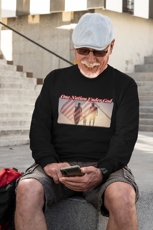 . ONE NATION UNDER GOD Heavy Weight Patriotic Christian Long Sleeve T-Shirt (S-2XL):  Men's Gildan 2400 - FREE SHIPPING